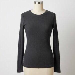 WOOLX Hadley Merino Wool Blend Ribbed Long Sleeve Top Charcoal XS Crewneck Layer